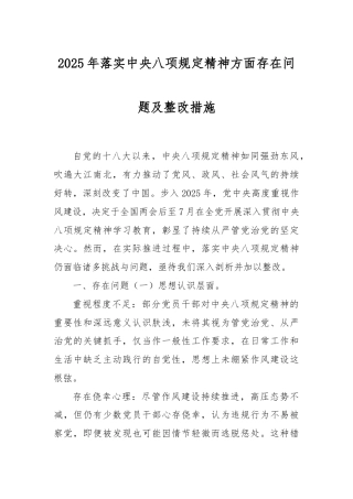 2025年落实中央八项规定精神方面存在问题及整改措施.docx