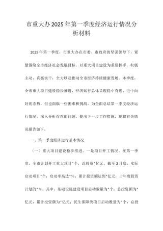 市重大办2025年第一季度经济运行情况分析材料.docx