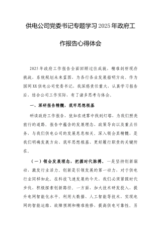 心得体会：学习2025年全国“两会”政府工作报告感悟（供电公司党委书记）.docx