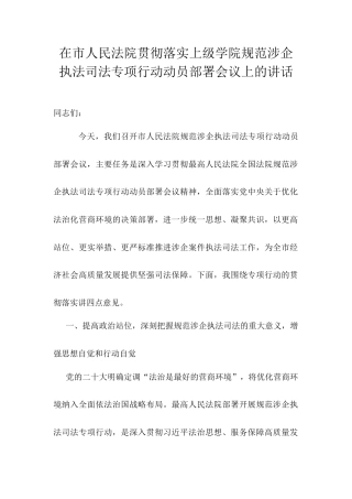 在市人民法院贯彻落实上级学院规范涉企执法司法专项行动动员部署会议上的讲话.docx