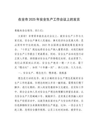 在全市2025年安全生产工作会议上的发言.docx