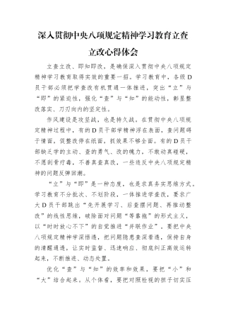 深入贯彻中央八项规定精神学习教育立查立改心得体会.docx