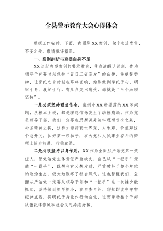 全县警示教育大会心得体会.docx