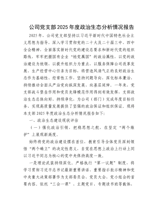 公司党支部2025年度政治生态分析情况报告.docx