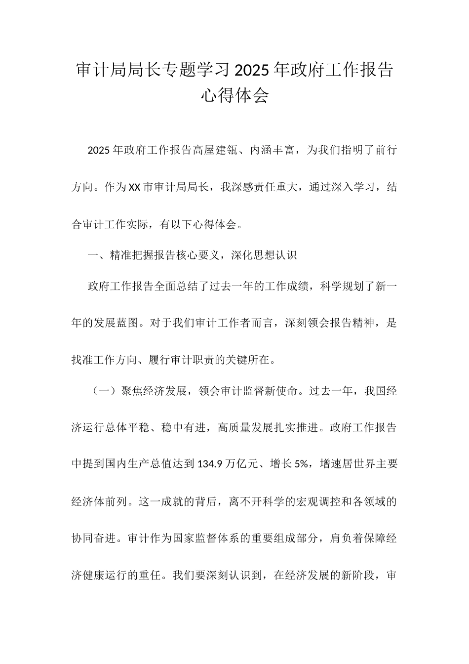 审计局局长专题学习2025年政府工作报告心得体会.docx_第1页