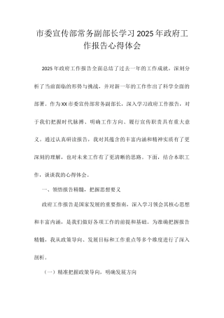 市委宣传部常务副部长学习2025年政府工作报告心得体会.docx