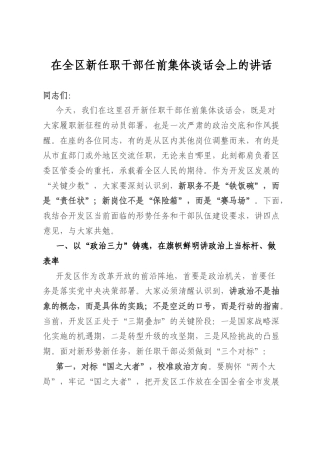 在全区新任职干部任前集体谈话会上的讲话.docx