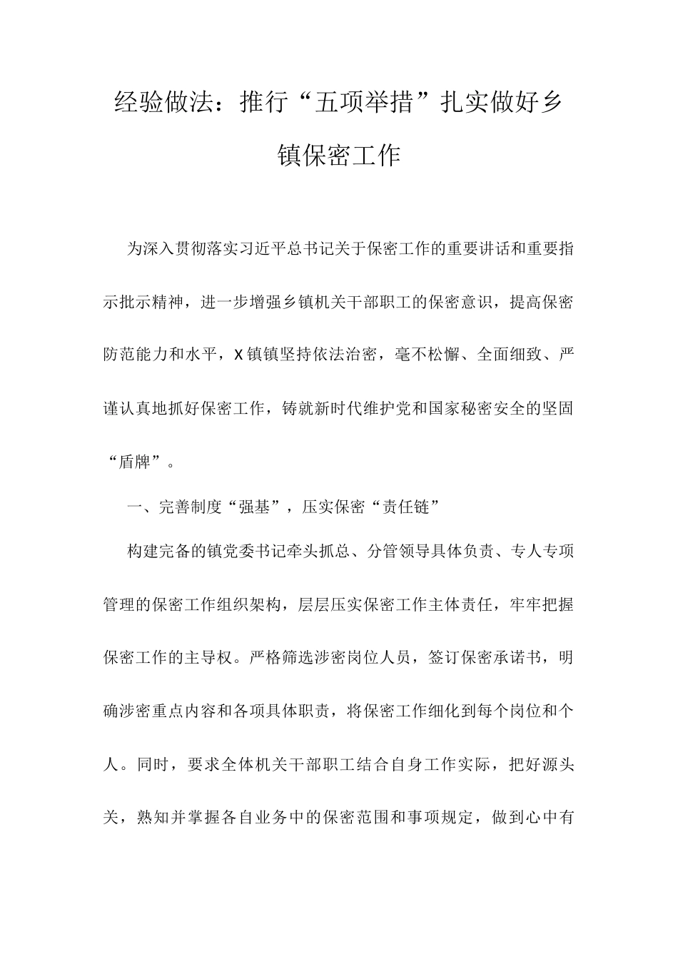 经验做法：推行“五项举措”扎实做好乡镇保密工作.docx_第1页