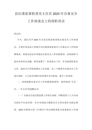 县纪委监督检查室主任在2025年办案安全工作座谈会上的剖析讲话.docx