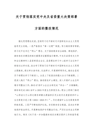 贯彻落实党中央及省委重大决策部署方面的整改情况.doc