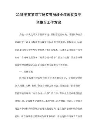 2025年市市场监管局涉企违规收费专项整治工作方案.doc