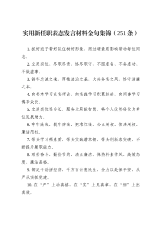 实用新任职表态发言材料金句集锦（251条） - 副本.docx