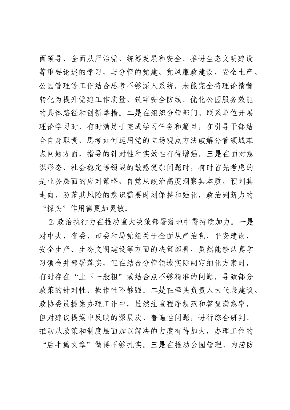 市城市管理局分管社会治安综合治理、安全生产综合监管、城市公园等副局长2025年度民主生活会“五个带头”个人对照检查材料.docx_第2页
