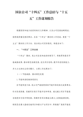 国企公司“十四五”工作总结与“十五五”工作谋划报告.doc