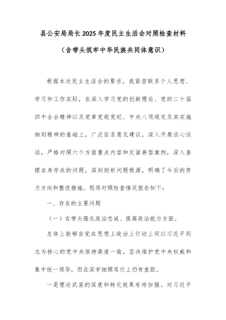 县公安局局长2025年度民主生活会对照检查材料（含带头筑牢中华民族共同体意识）.docx