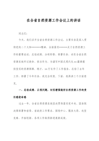 在全省自然资源工作会议上的讲话.docx