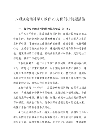 八项规定精神学习教育28方面剖析问题措施.doc