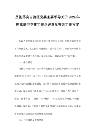 贯彻落实自治区党委主要领导2024年度抓基层党建工作点评意见整改工作方案.doc