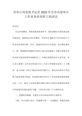 市审计局党组书记在2025年全市内部审计工作业务培训班上的讲话.docx