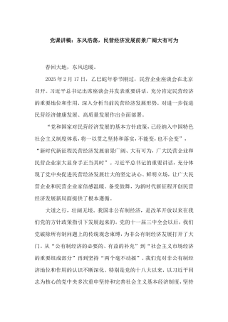 党课讲稿：东风浩荡，民营经济发展前景广阔大有可为.doc