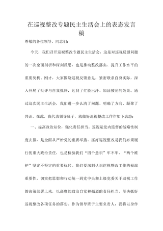 在巡视整改专题民主生活会上的表态发言稿.docx