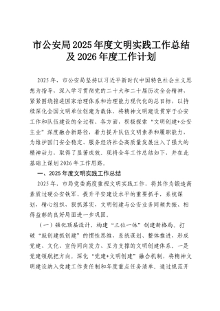 市公安局2025年度文明实践工作总结及2026年度工作计划.docx