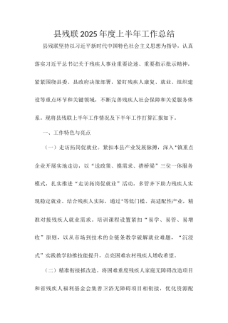 县残联2025年度上半年工作总结.docx