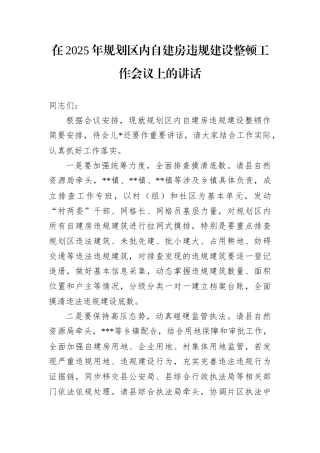 在2025年规划区内自建房违规建设整顿工作会议上的讲话.docx
