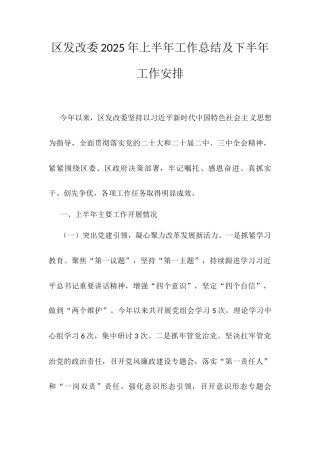 区发改委2025年上半年工作总结及下半年工作安排.docx