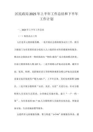 区民政局2025年上半年工作总结和下半年工作计划.docx