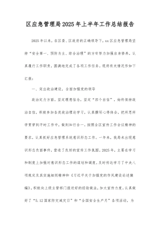 区应急管理局2025年上半年工作总结报告.doc