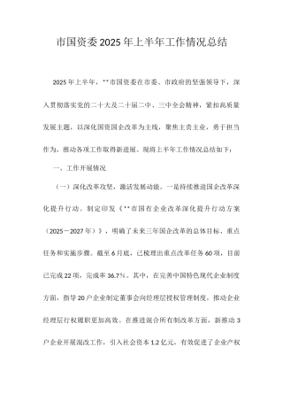 市国资委2025年上半年工作情况总结.docx