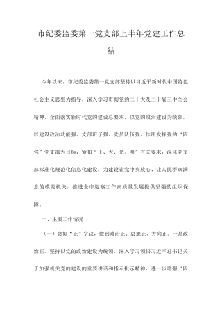 市纪委监委第一党支部上半年党建工作总结.docx