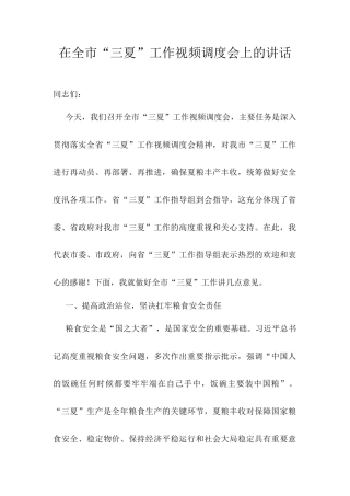 在全市“三夏”工作视频调度会上的讲话.docx