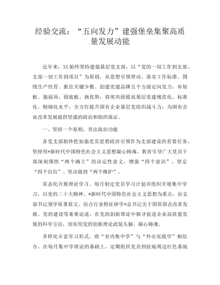 经验交流发言：“五向发力”建强堡垒集聚高质量发展动能.doc