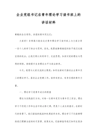 企业党组书记在青年理论学习读书班上的讲话材料.doc