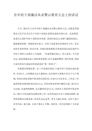 在年轻干部廉洁从业警示教育大会上的讲话.doc
