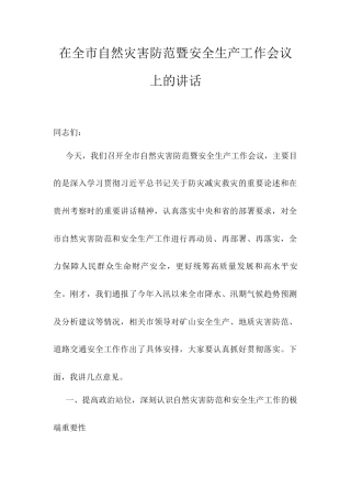 在全市自然灾害防范暨安全生产工作会议上的讲话.docx