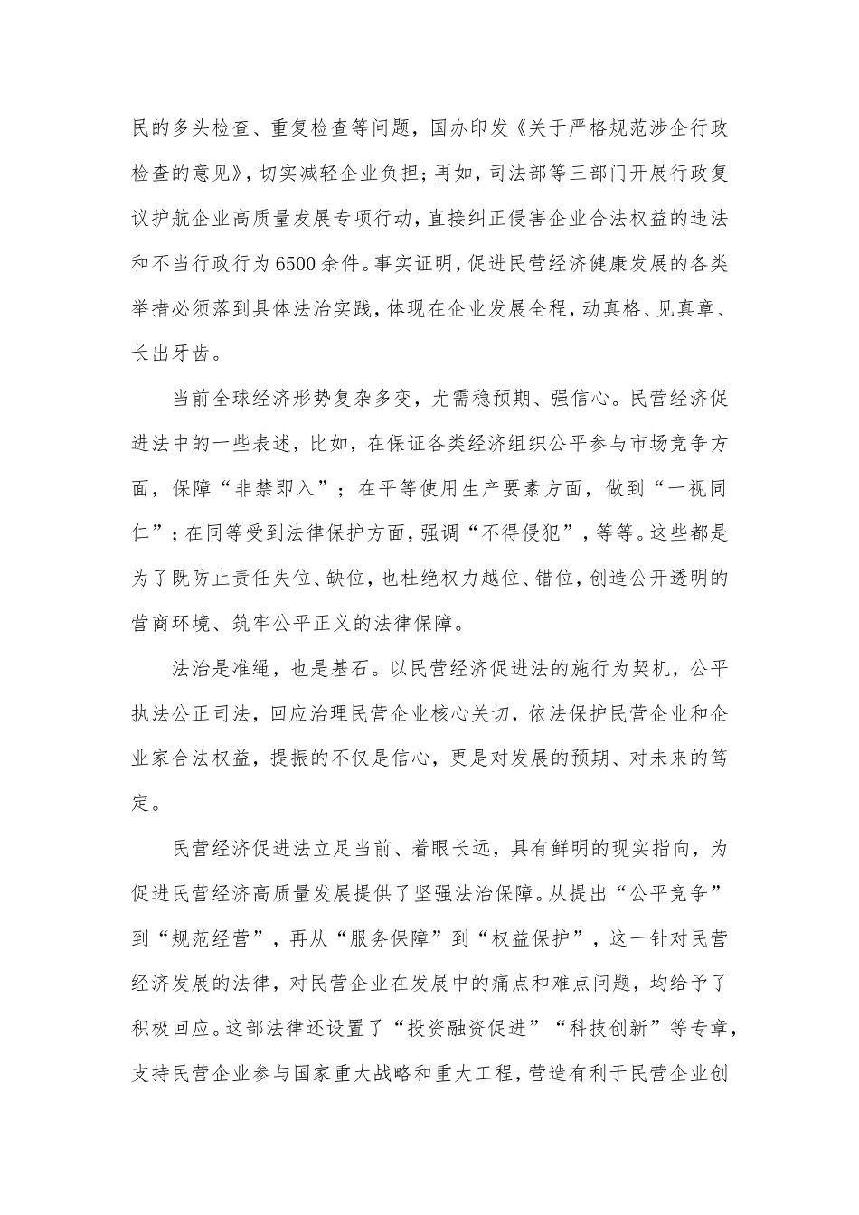 《中华人民共和国民营经济促进法》正式施行心得体会发言.doc_第2页