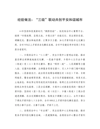 经验总结：“三级”联动共创平安和谐城市.doc