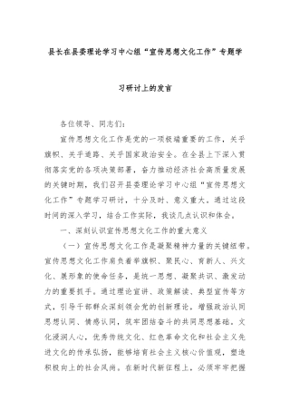 县长在县委理论学习中心组“宣传思想文化工作”专题学习研讨上的发言.docx
