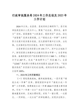 行政审批服务局2024年工作总结及2025年工作计划.docx