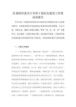 区委组织部关于年轻干部队伍建设工作情况的报告.docx