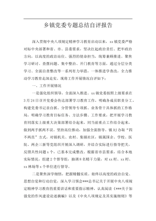 乡镇党委专题总结自评报告学习教育.docx