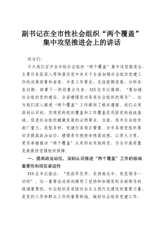 副书记在全市性社会组织“两个覆盖”集中攻坚推进会上的讲话.docx