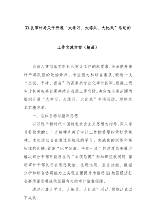 XX县审计局关于开展“大学习、大练兵、大比武”活动的工作实施方案.docx