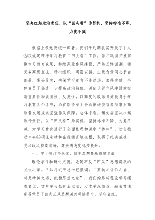 坚决扛起政治责任，以“回头看”为契机，坚持标准不降、力度不减.docx