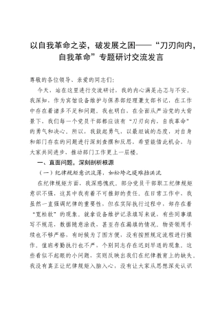 以自我革命之姿，破发展之困——“刀刃向内，自我革命”专题研讨交流发言.docx