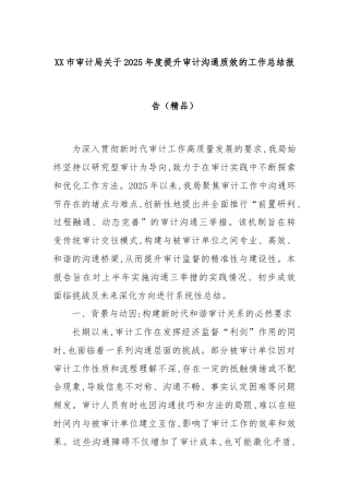 XX市审计局关于2025年度提升审计沟通质效的工作总结报告（精品）.docx