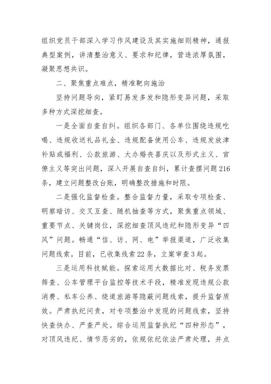 违反作风建设精神专项整治行动工作情况总结.docx_第2页